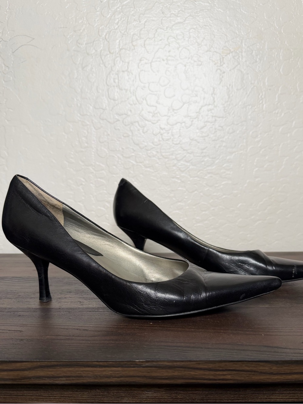 Nine West Black Pointed-Toe Leather Heels